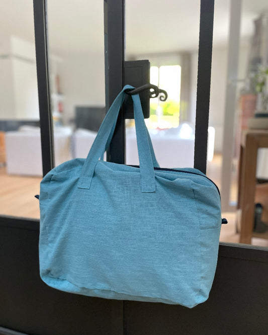 sac week end en lin turquoise
