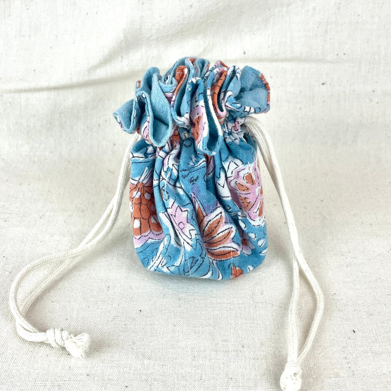 Trousse a bijoux aumonière Bleue ciel