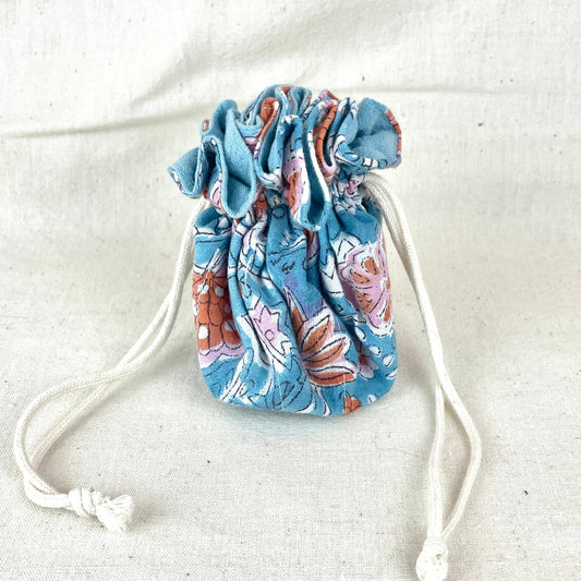 Trousse a bijoux aumonière Bleue ciel