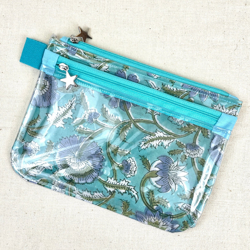 petite trousse tactile smartphone tissu indien motif fleurs mauves