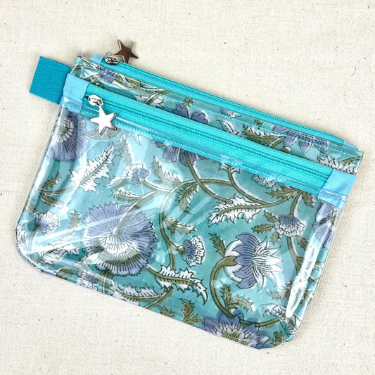 petite trousse tactile smartphone tissu indien motif fleurs mauves