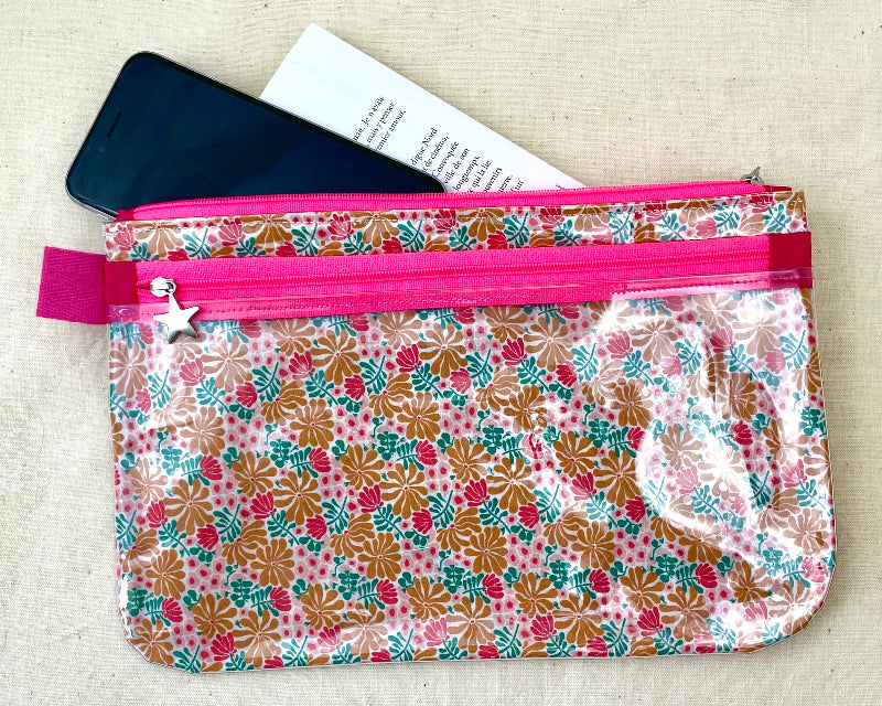 Grande trousse tactile smartphone rose fluo