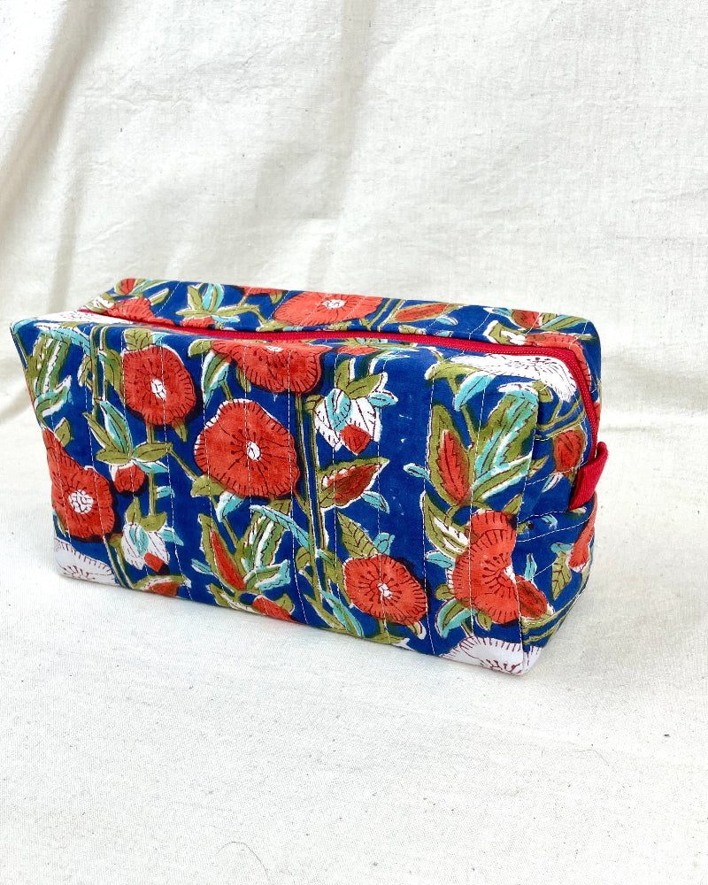 trousse de toilette moyenne bleue et rouge